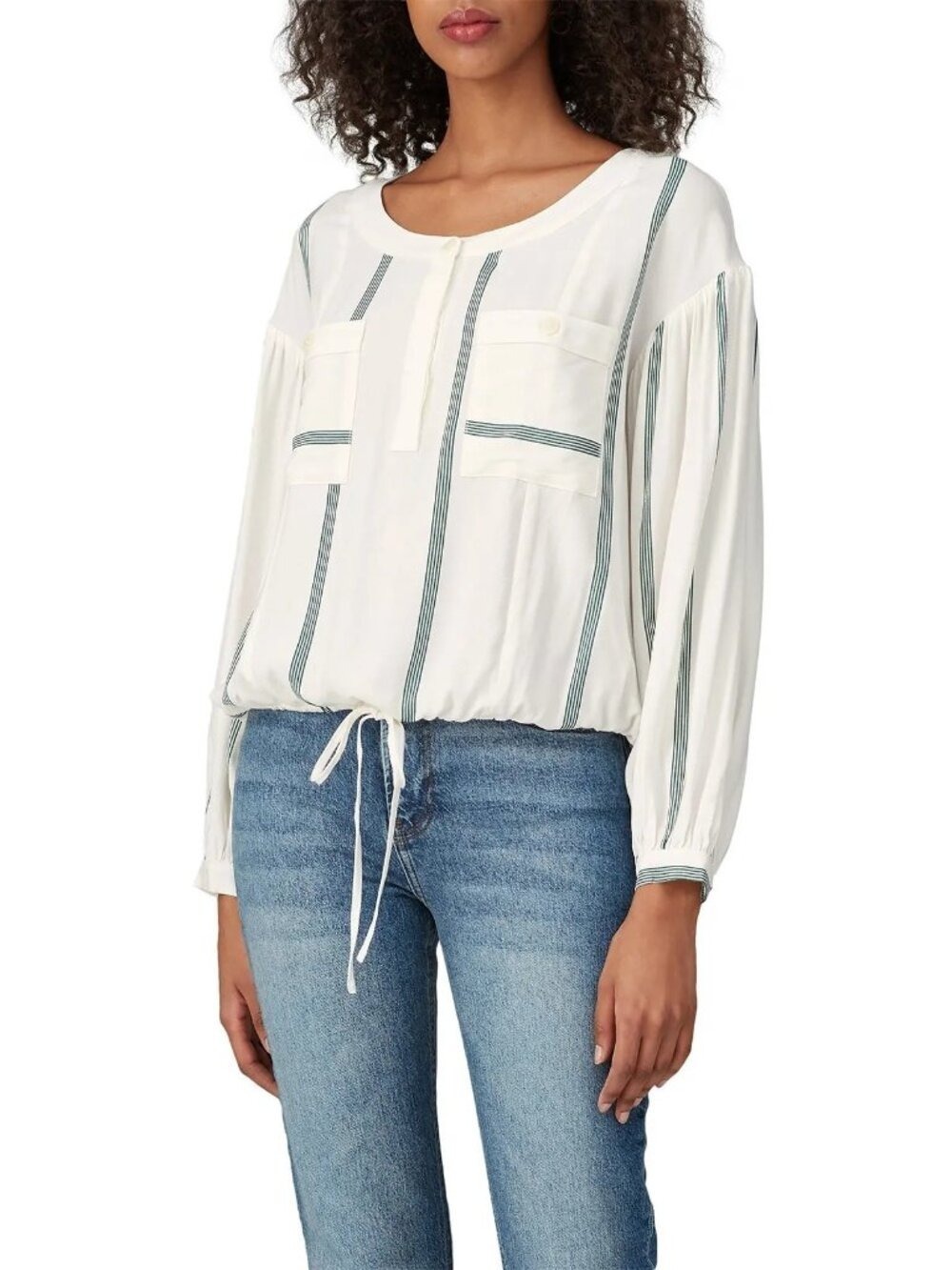SANCIA The Chiyo Boyfriend Shirt Blue White Stripe Small